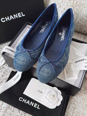 Chanel Blue Denim Round Toe Ballet Flat Shoes